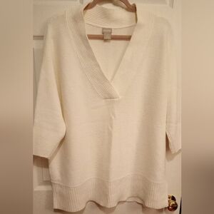 Chico's White Pullover V-neck Sweater Women's Size 2 (Large)